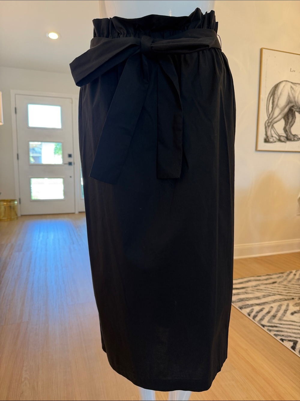 Who What Wear Black Paperbag Waist Pencil Skirt with Self Tie
